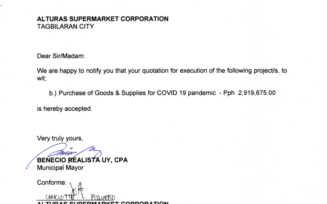Purchase of Goods & Supplies for COVID19 pandemic